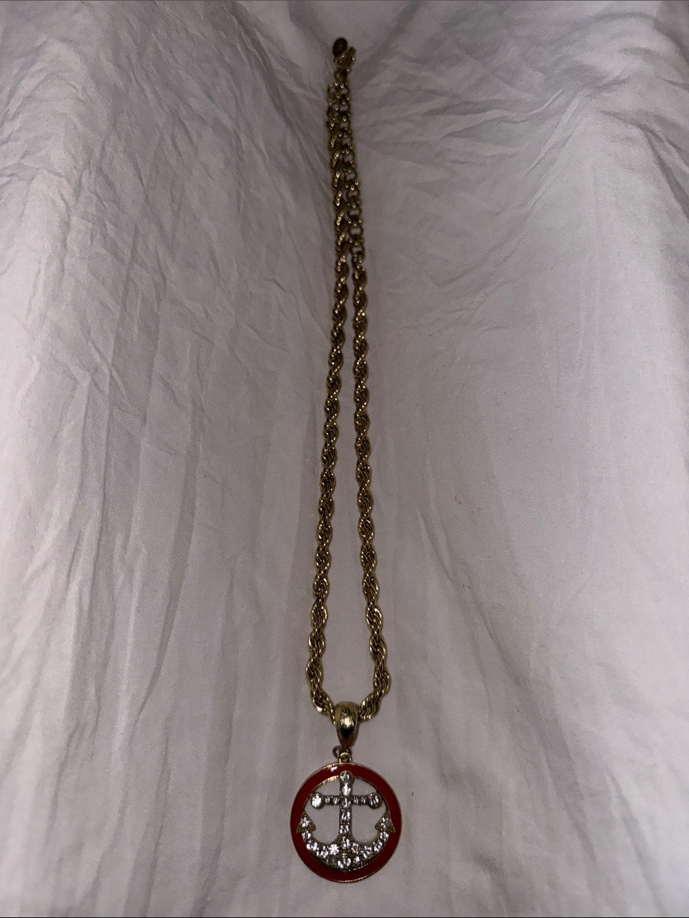 Heidi Daus Rope Chain Necklace with Red Enamel and Crystal Anchor Pendant